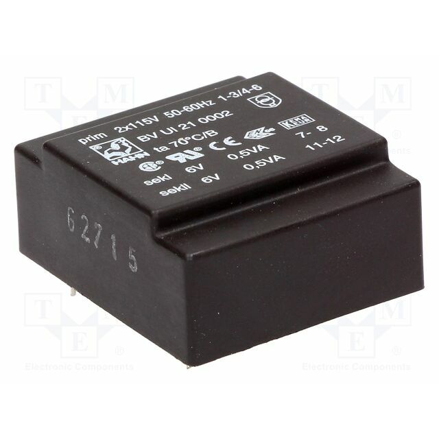 HAHN Transformer: encapsulated; 1VA; 115VACx2; 6V