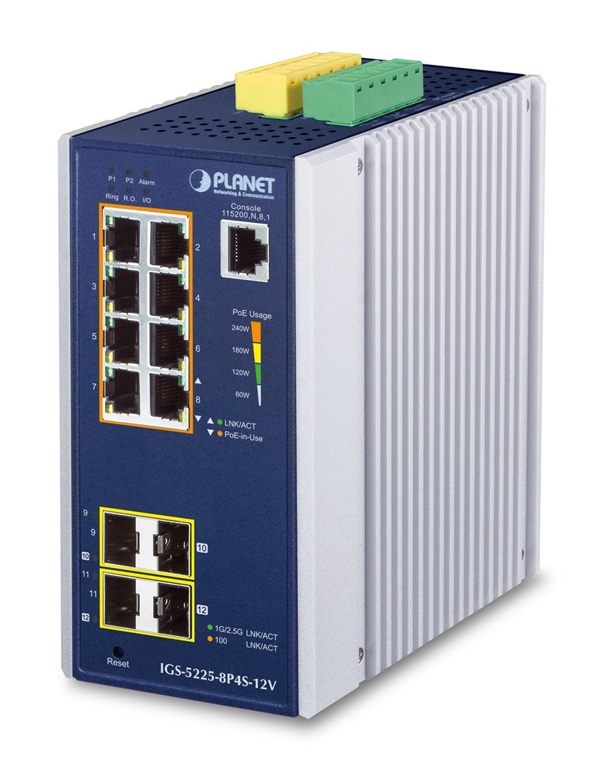 PLANET Industrial 8-Port GE PoE+ 2x