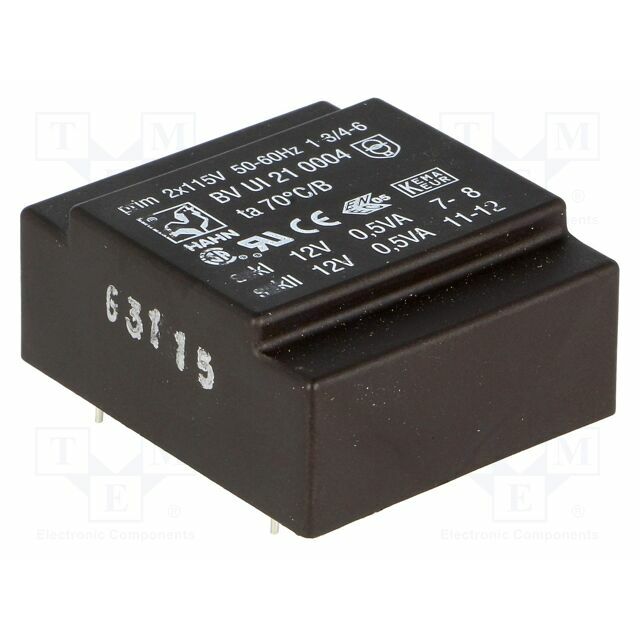 HAHN Transformer: encapsulated; 1VA; 115VACx2; 12V