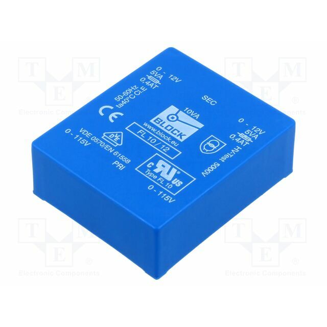 BLOCK Transformer: encapsulated; 10VA; 115VACx2; 12V