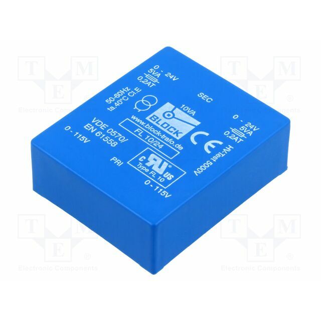 BLOCK Transformer: encapsulated; 10VA; 115VACx2; 24V