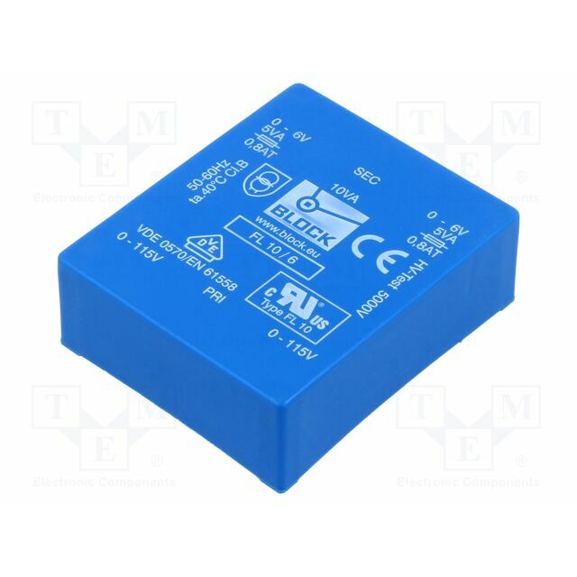 BLOCK Transformer: encapsulated; 10VA; 115VACx2; 6V