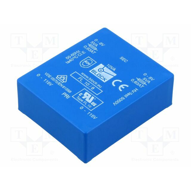 BLOCK Transformer: encapsulated; 10VA; 115VACx2; 8V