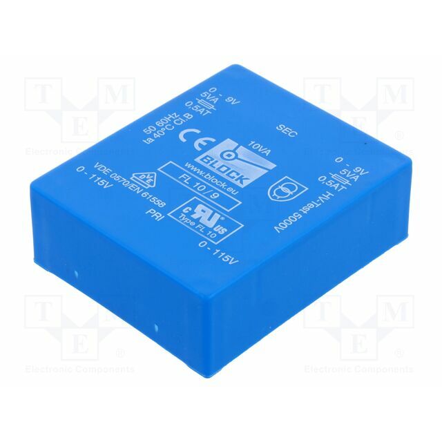 BLOCK Transformer: encapsulated; 10VA; 115VACx2; 9V