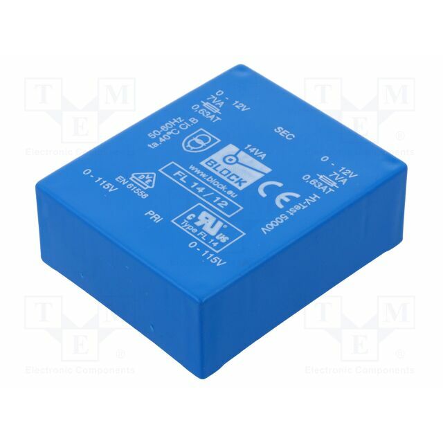 BLOCK Transformer: encapsulated; 14VA; 115VACx2; 12V