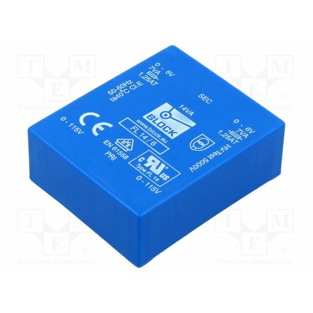 BLOCK Transformer: encapsulated; 14VA; 115VACx2; 6V