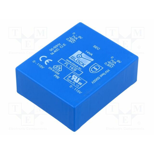 BLOCK Transformer: encapsulated; 14VA; 115VACx2; 9V