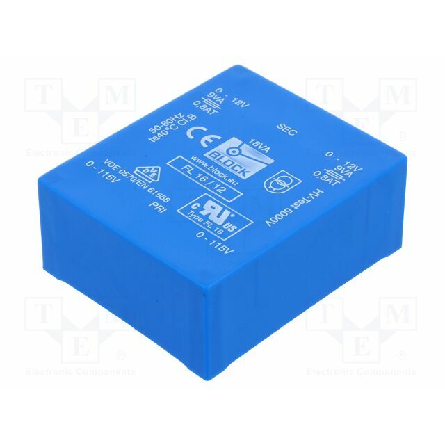 BLOCK Transformer: encapsulated; 18VA; 115VACx2; 12V