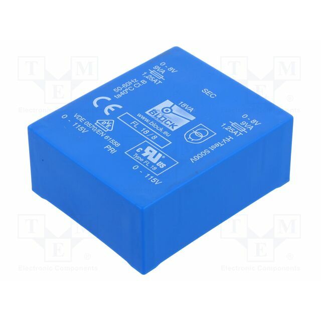 BLOCK Transformer: encapsulated; 18VA; 115VACx2; 8V