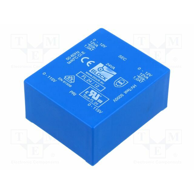 BLOCK Transformer: encapsulated; 24VA; 115VACx2; 12V