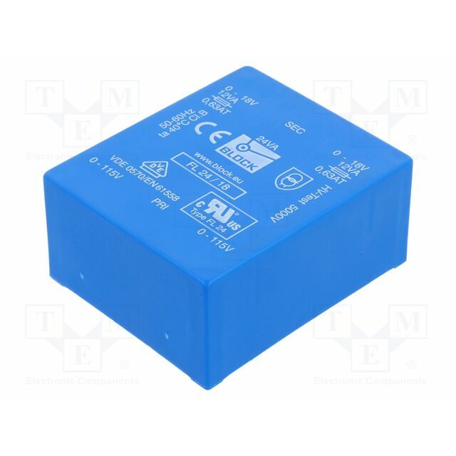 BLOCK Transformer: encapsulated; 24VA; 115VACx2; 18V