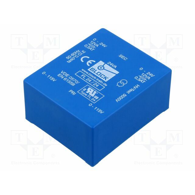 BLOCK Transformer: encapsulated; 24VA; 115VACx2; 24V
