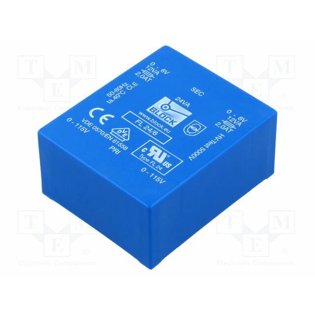 BLOCK Transformer: encapsulated; 24VA; 115VACx2; 6V