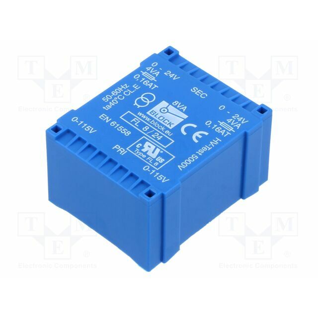 BLOCK Transformer: encapsulated; 8VA; 115VACx2; 24V