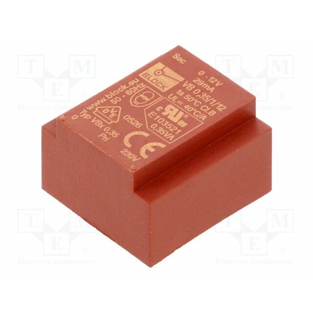 BLOCK Transformer: encapsulated; 350mVA; 230VAC; 12V