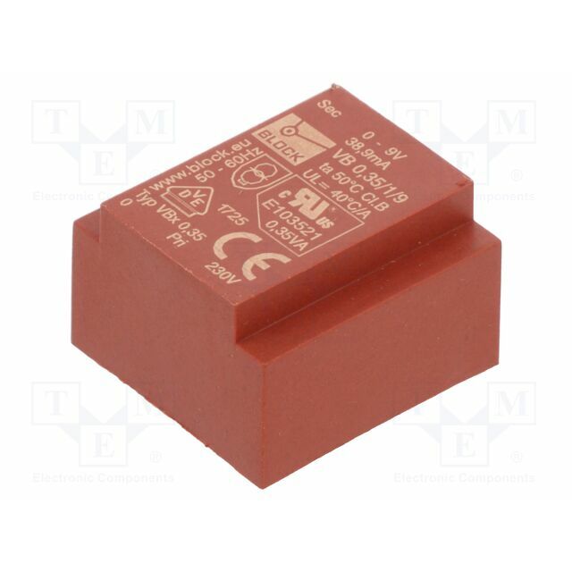 BLOCK Transformer: encapsulated; 350mVA; 230VAC; 9V