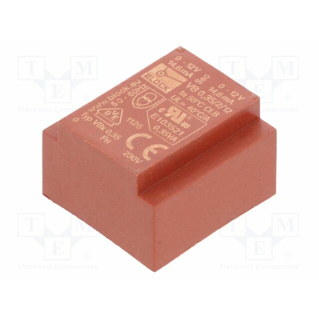 BLOCK Transformer: encapsulated; 350mVA; 230VAC; 12V