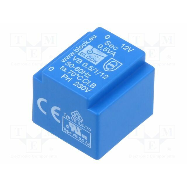 BLOCK Transformer: encapsulated; 500mVA; 230VAC; 12V