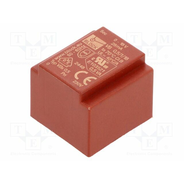 BLOCK Transformer: encapsulated; 500mVA; 230VAC; 18V