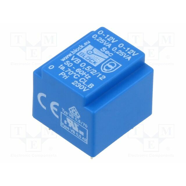 BLOCK Transformer: encapsulated; 500mVA; 230VAC; 12V