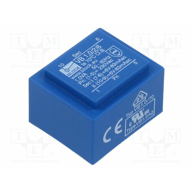 BLOCK Transformer: encapsulated; 1VA; 230VAC; 6V