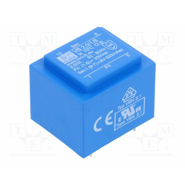 BLOCK Transformer: encapsulated; 2VA; 230VAC; 6V