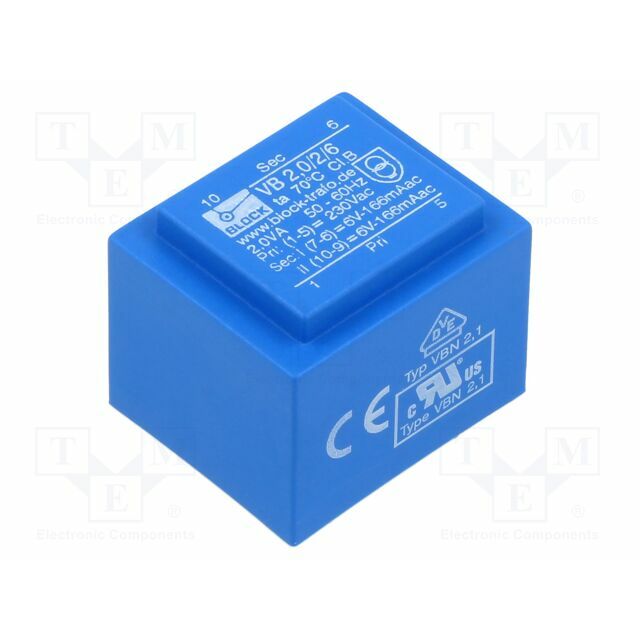 BLOCK Transformer: encapsulated; 2VA; 230VAC; 6V