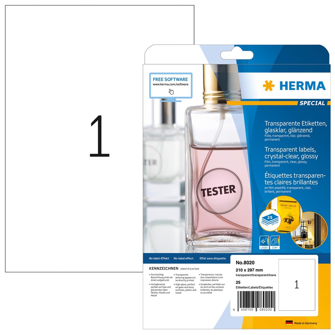 HERMA Etiķetes caurspīdīgas A4 210x297 mm