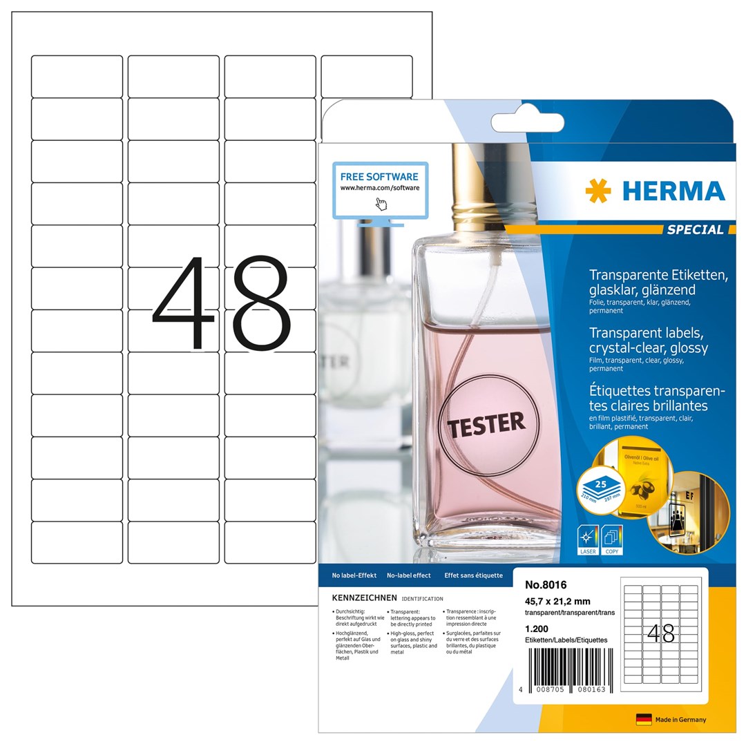 HERMA Etiķetes caurspīdīgas A4 45,7x21