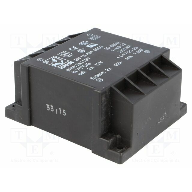 HAHN Transformer: encapsulated; 40VA; 115VACx2; 12V