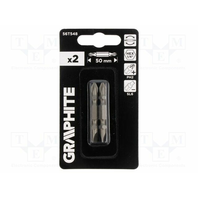 GRAPHITE Screwdriver bit; Phillips,slot; PH2
