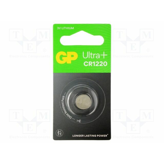 Battery: LI-MnO; CR1220; 3V; 36mAh; non-rechargeable
