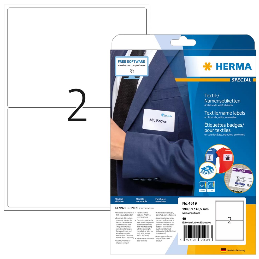 HERMA Tekstila/vārdu etiķetes A4 199,6x143
