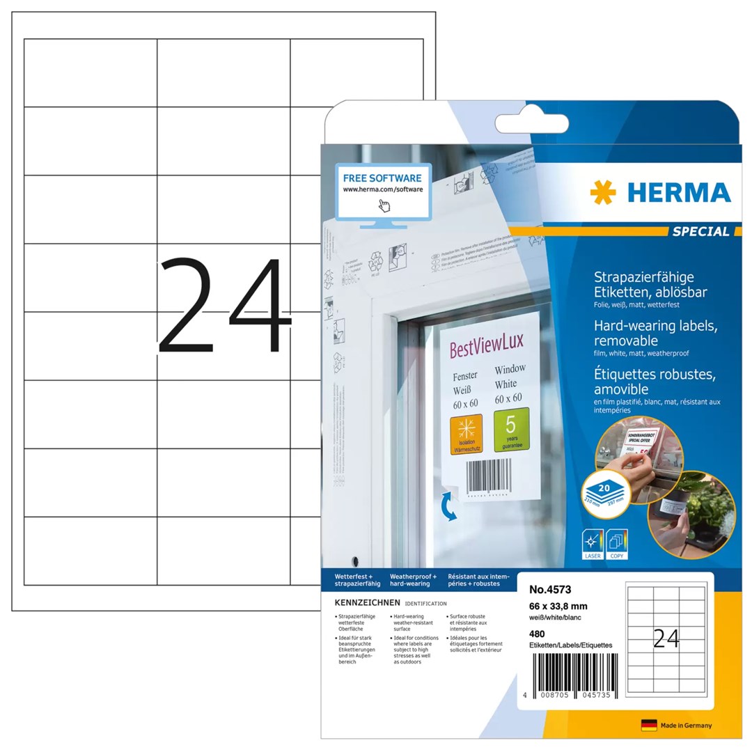 HERMA plēves etiķetes A4 66x33.8mm