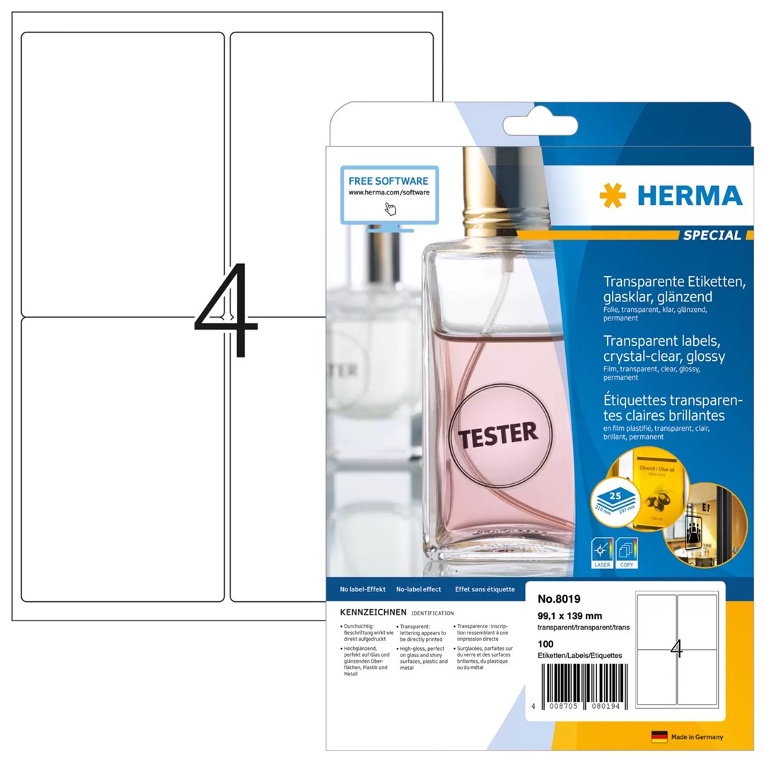 HERMA Etiķetes caurspīdīgas A4 99,1x139