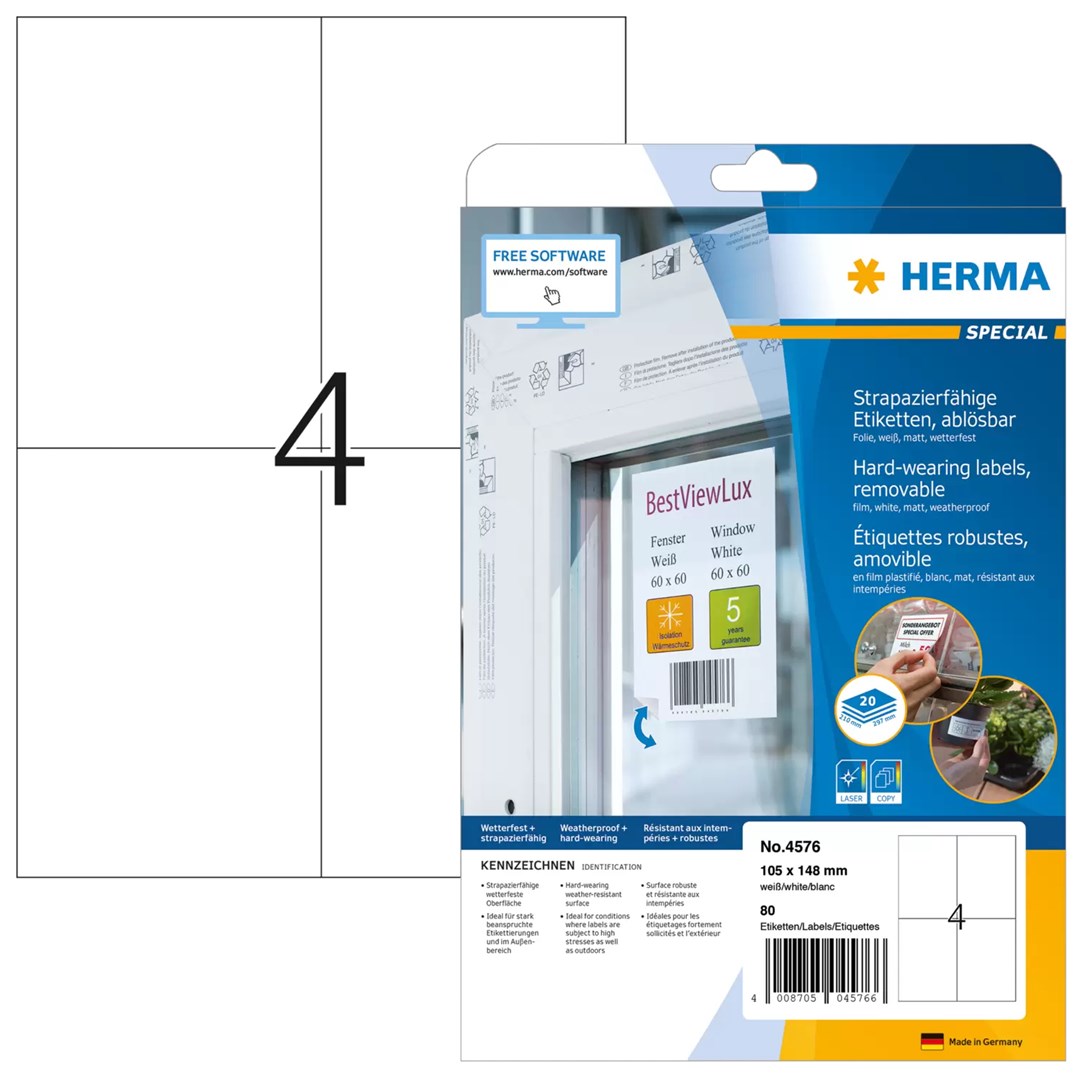 HERMA plēves etiķetes A4 105x148mm white