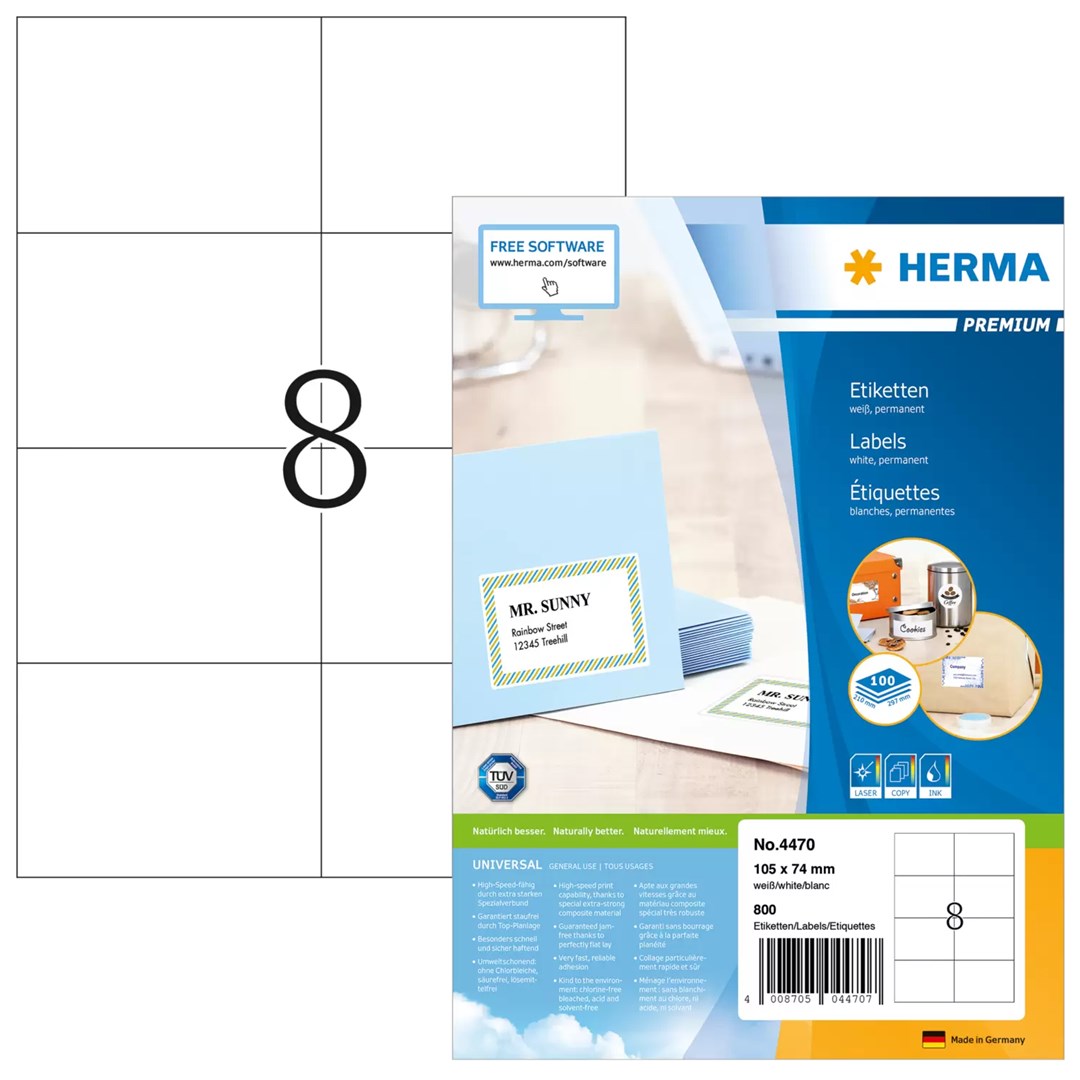 HERMA Premium etiķetes A4 balts 105x74
