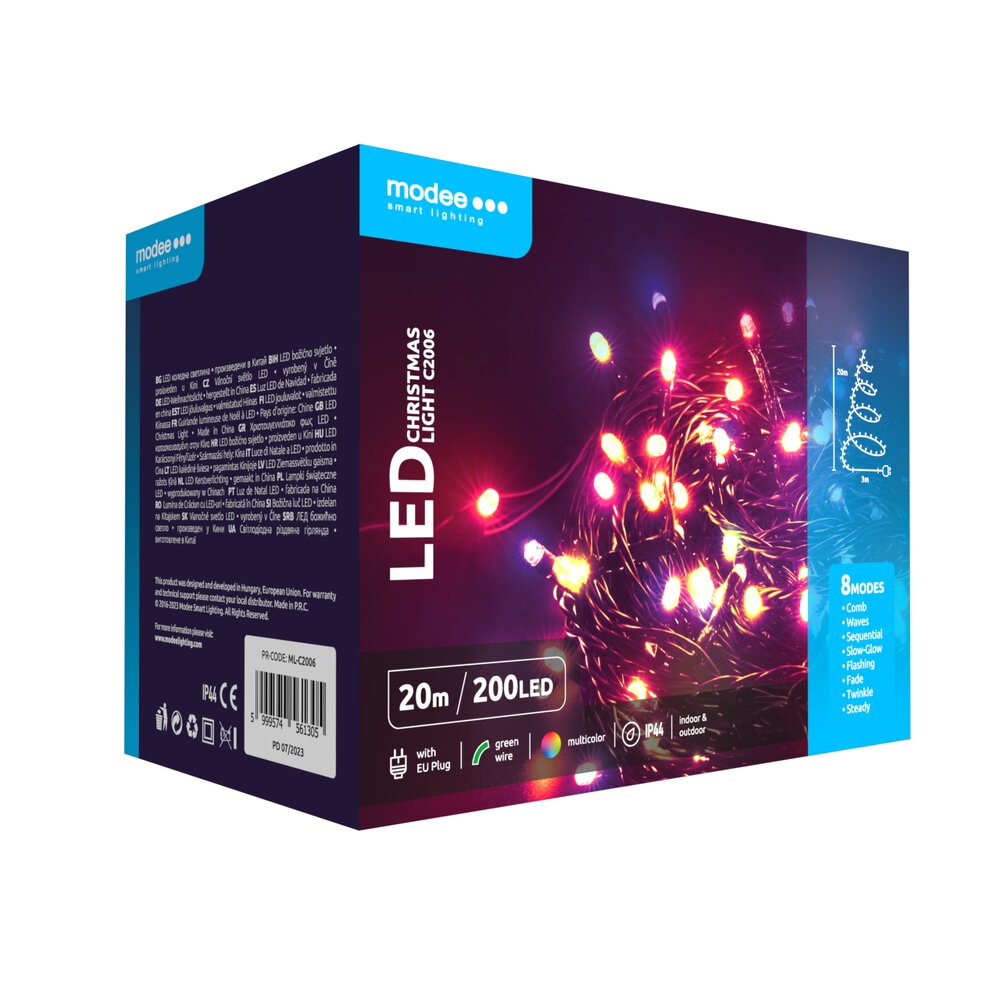 Modee Ziemassvētku lampiņas, 20m, RGB 200LED
