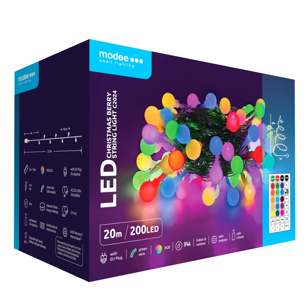 Modee Ziemassvētku gaismiņas 20m RGB 200LED
