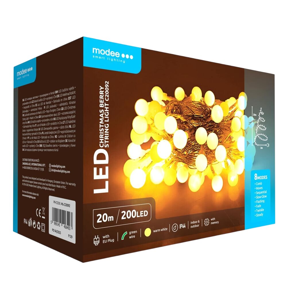 Modee lodveida lampiņas, 20m, 200LED, siltā