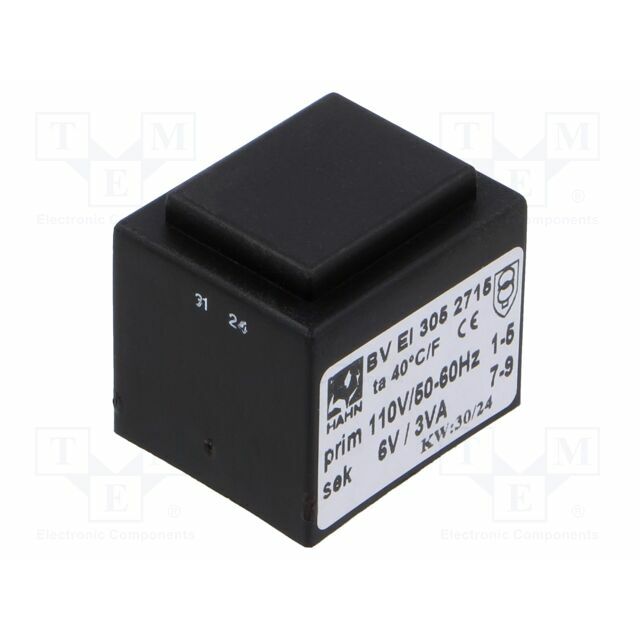 HAHN Transformer: encapsulated; 3VA; 110VAC; 6V