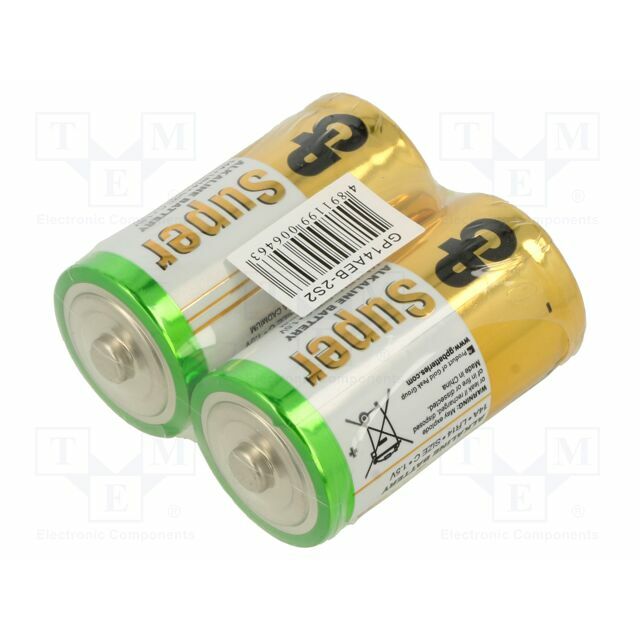 Battery: alkaline; C; 1.5V; non-rechargeable