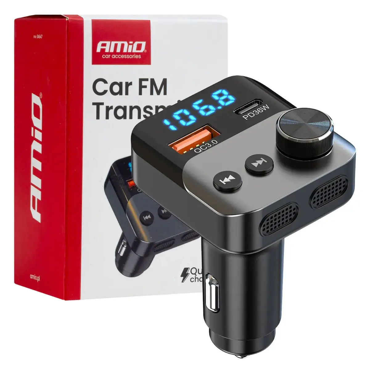 Car FM Transmitter 1×USB-A 1×USB-C 12V