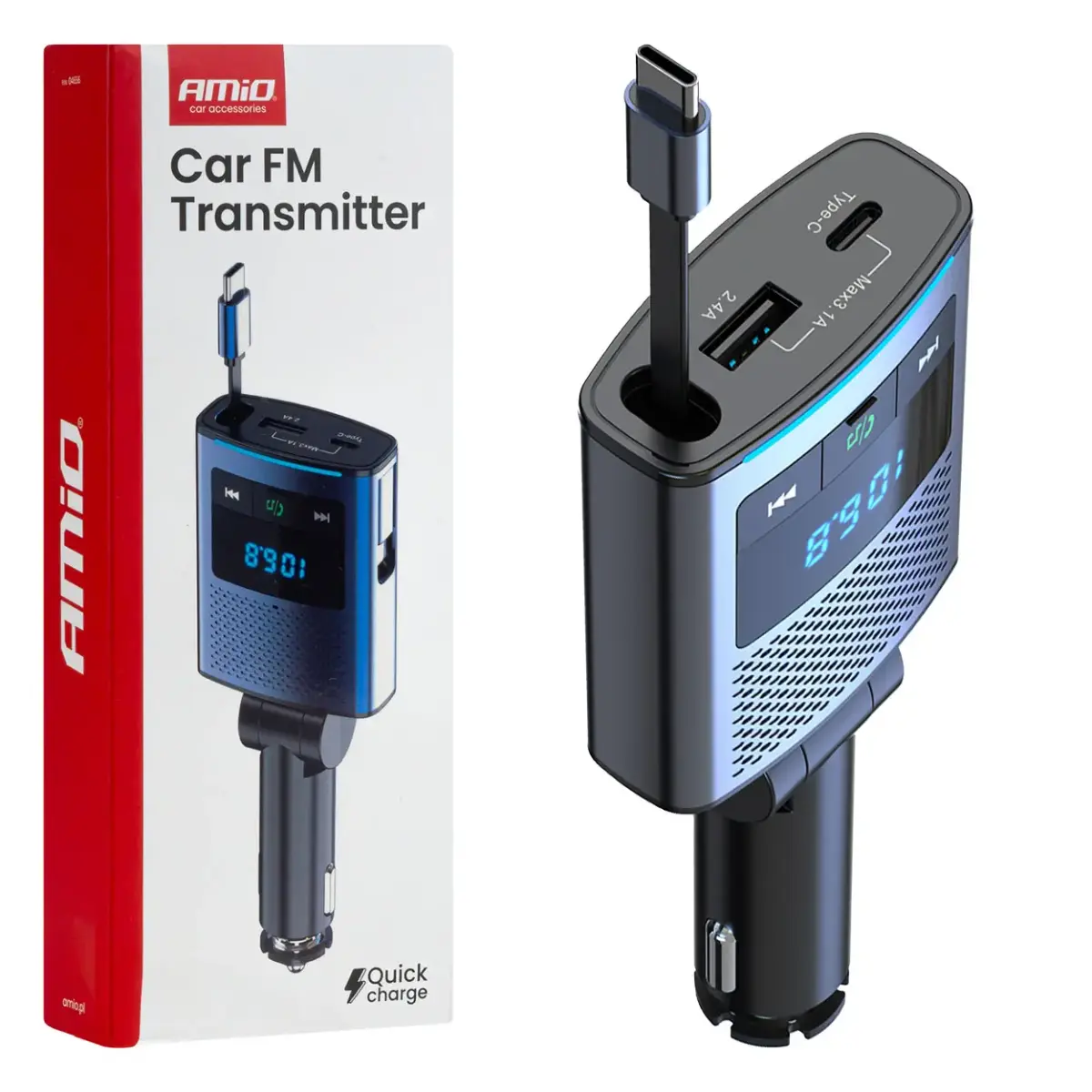 Car FM Transmitter 1×USB-A 1×USB-C 12V