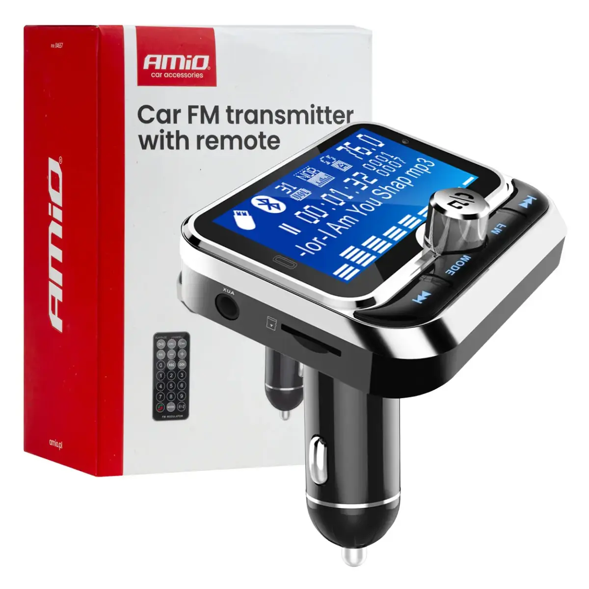 Car FM transmitterwith remote 2×USB-A 12V