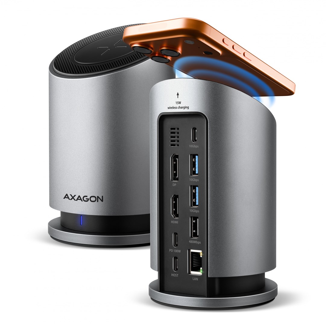 AXAGON USB-C 10Gbps Wireless Charging 9in1