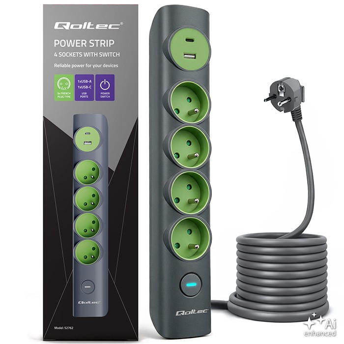 QOLTEC Power strip with backlit switch