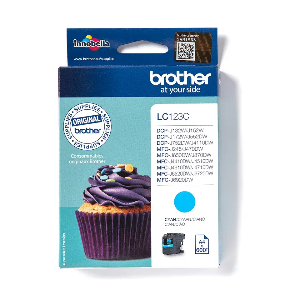 BROTHER LC-123C zila tintes kasete 600