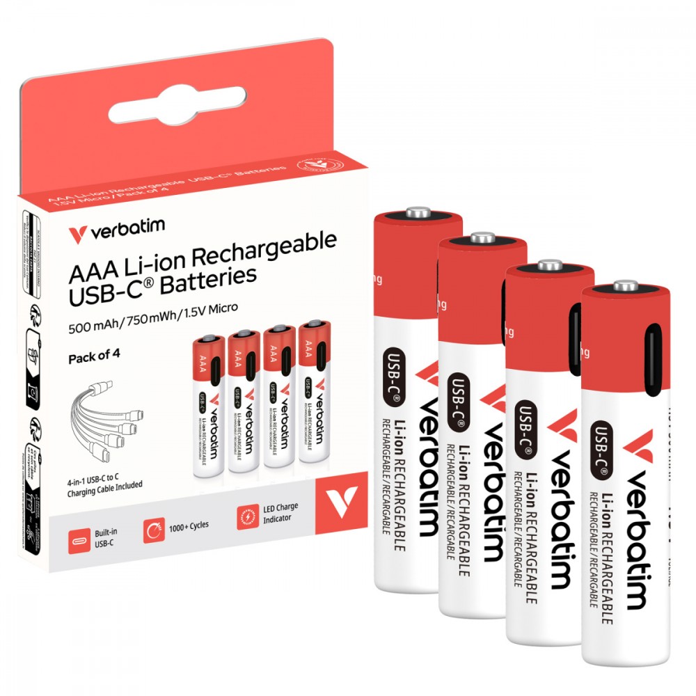Verbatim 30250 USB-C Rechargeable Batteries Li-ion