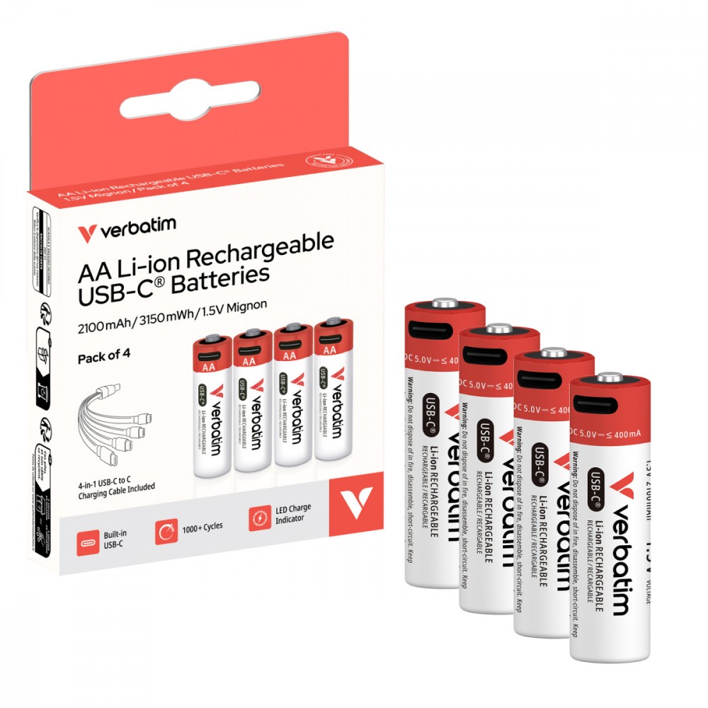 Verbatim 30249 USB-C Rechargeable Batteries Li-ion